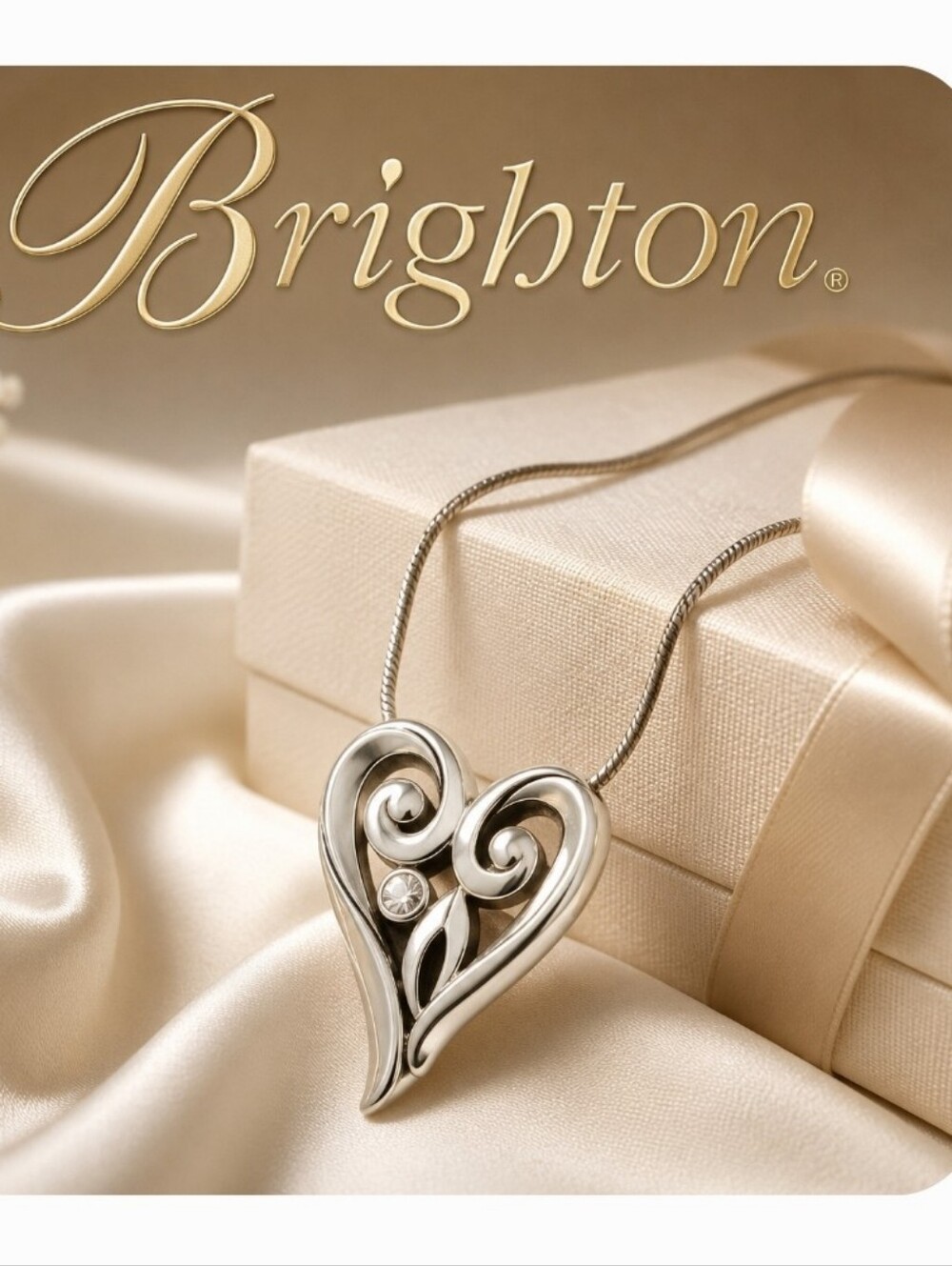 Brighton Alcazar Heart Glint Crystal Silver Necklace